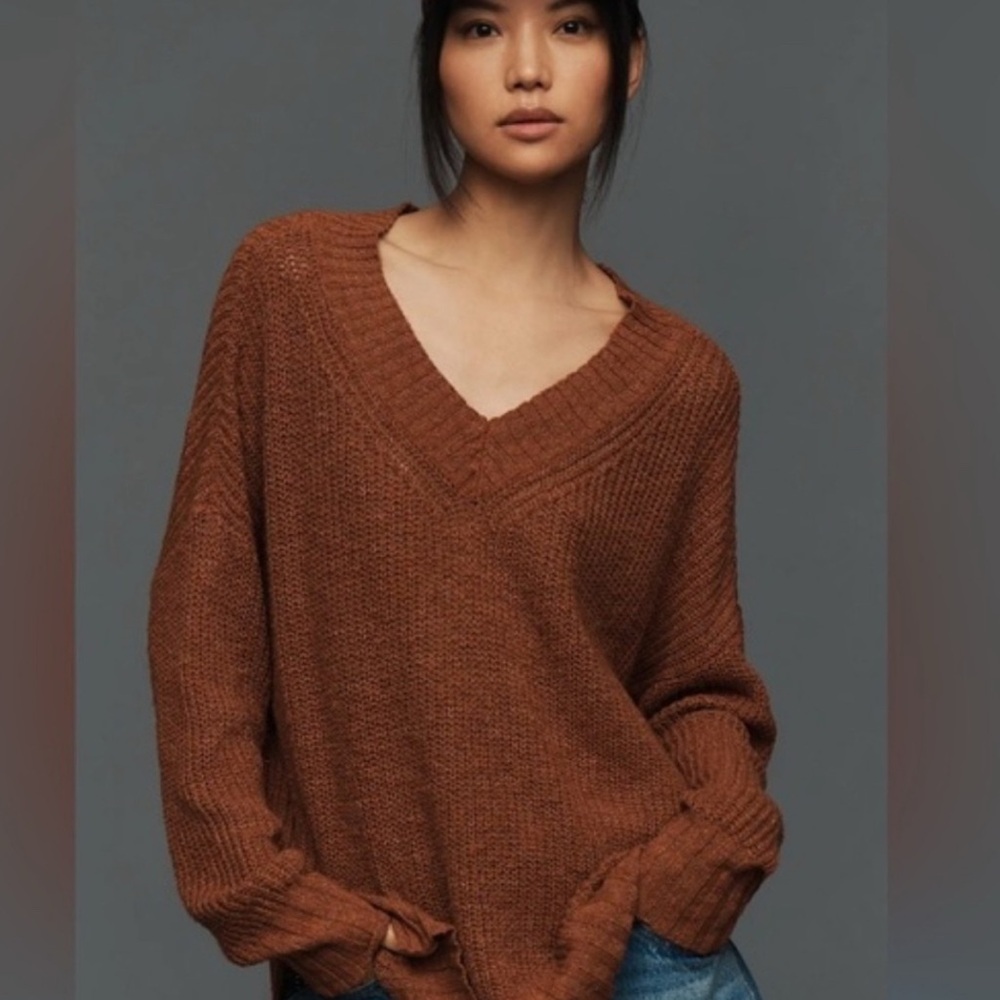 NWT Anthropologie PILCRO Slouchy V-Neck Sweater - Brown size small